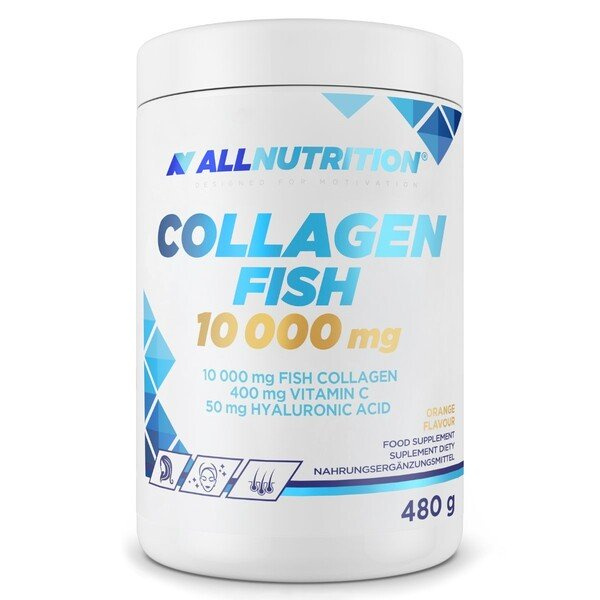 Allnutrition Collagen Fish 10000mg Pomarańczowy Hydrolizowany Kolagen w Proszku Na Zdrową Skórę i Stawy 480g