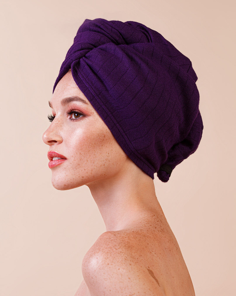 Anwen Dry It Up Luxury Bamboo Hair Turban for Night Care - Deep Purple