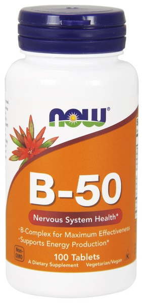 Now Foods Vitamin B-50 Wspiera Układ Nerwowy 100 Tabletek