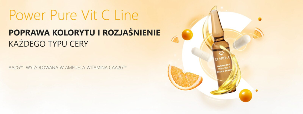 Clarena Power Pure Witamina C Line: Innowacyjny Krem Rozjaśniający z Technologią AA2G (50 ml + 1,5 ml Aktywnej Witaminy C)