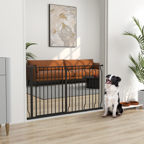 PawHut Extra Wide Dog Safety Gate, with Door Pressure, for Doorways, Hallways, Staircases - Black