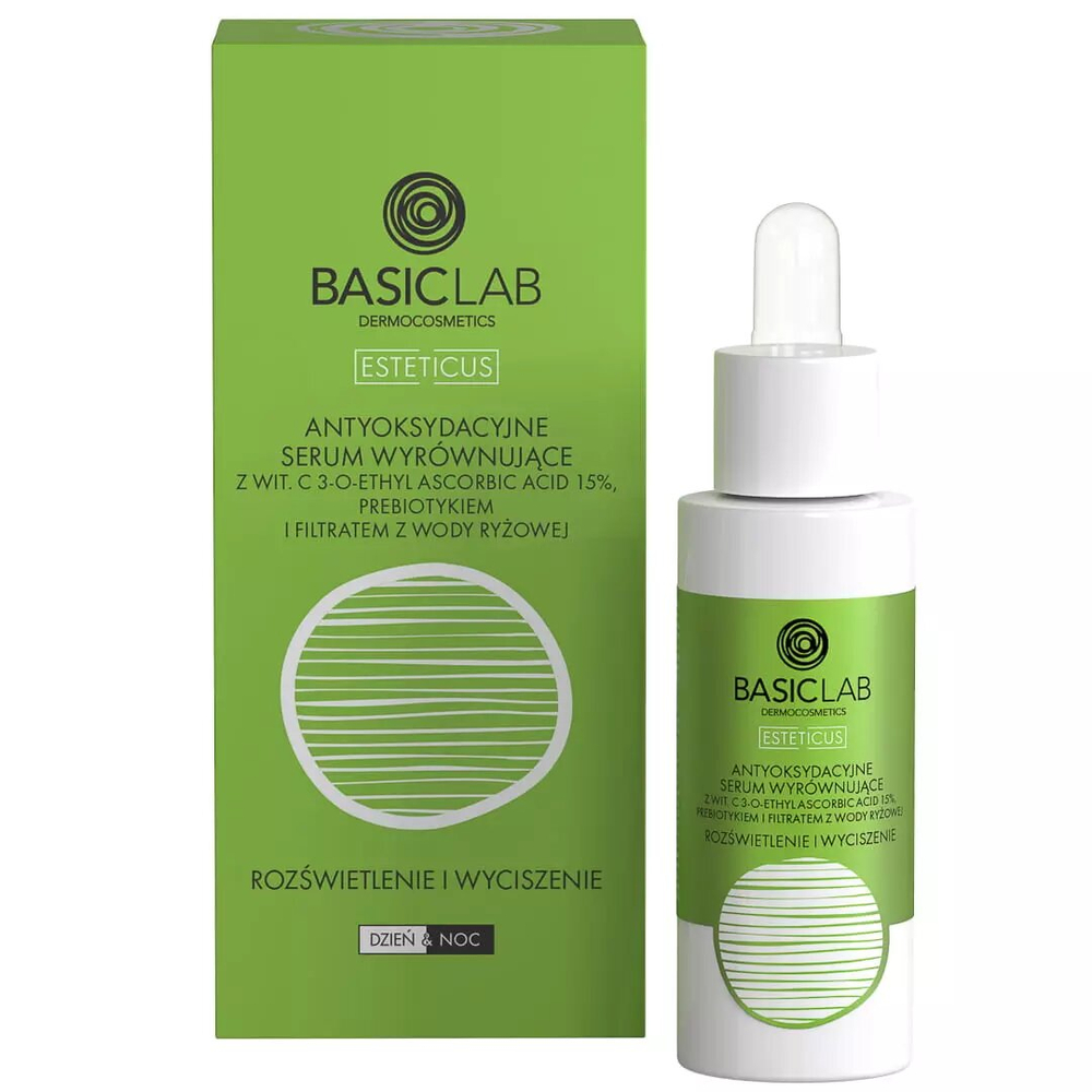 BasicLab Vitamin C 15% Antioxidant Balancing Serum for Brightening & Calming - Day & Night Use, 30ml