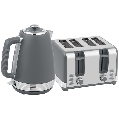 HOMCOM Stainless Steel Panel Kettle and Toaster Set - Grey