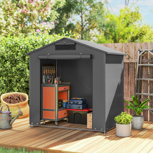 Outsunny 6 x 4 ft Outdoor Garden Storage Shed, Waterproof Bike Tent with Vent and Roll-Up Zipper Door