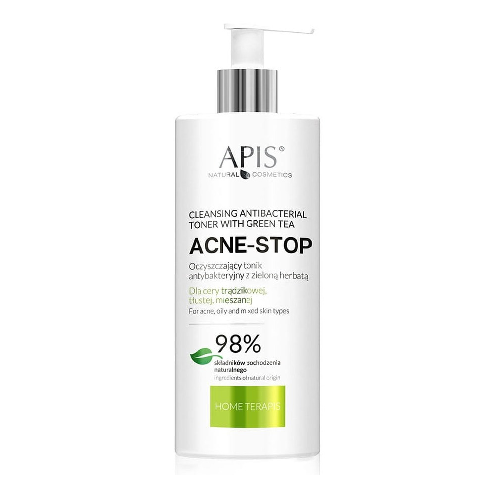 Apis Home terApis Acne Stop Oczyszczający Tonik Antybakteryjny z Zieloną Herbatą dla Cery Tłustej i Mieszanej 300ml