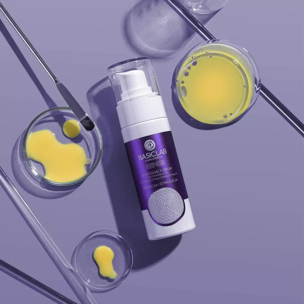 BasicLab Dermocosmetics Zaawansowane Serum z Retinalem 0,07% Fitosfingozyną i Karnozyną 2.0 - Rozwiązanie na Trądzik i Starzenie dla Skóry Problemowej 30 ml