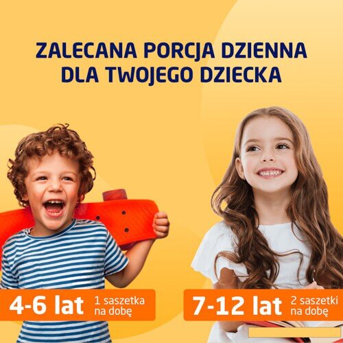 Vibovit Junior o Smaku Pomarańczowym Wspiera Rozwój Dziecka 4-12 Lat 14 Saszetek