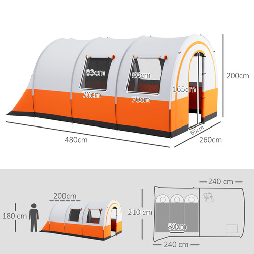 Outsunny 3000mm Waterproof Camping Tent, 5-6 Man Family Tent with Living and Bedroom, Carry Bag Included, Cream and Orange