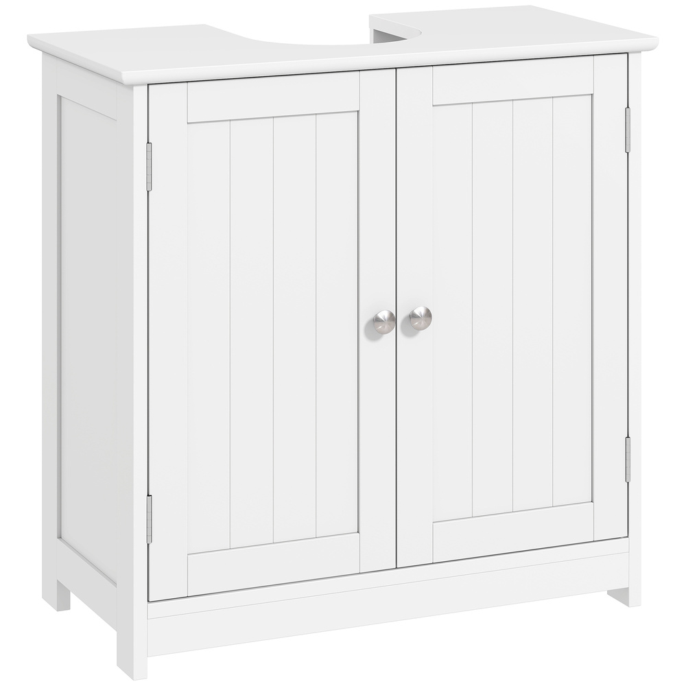 kleankin Under Sink Bathroom Cabinet, Freestanding Under Sink Cabinet with 2 Doors and Adjustable Shelf for Basin without or with Pedestal, White