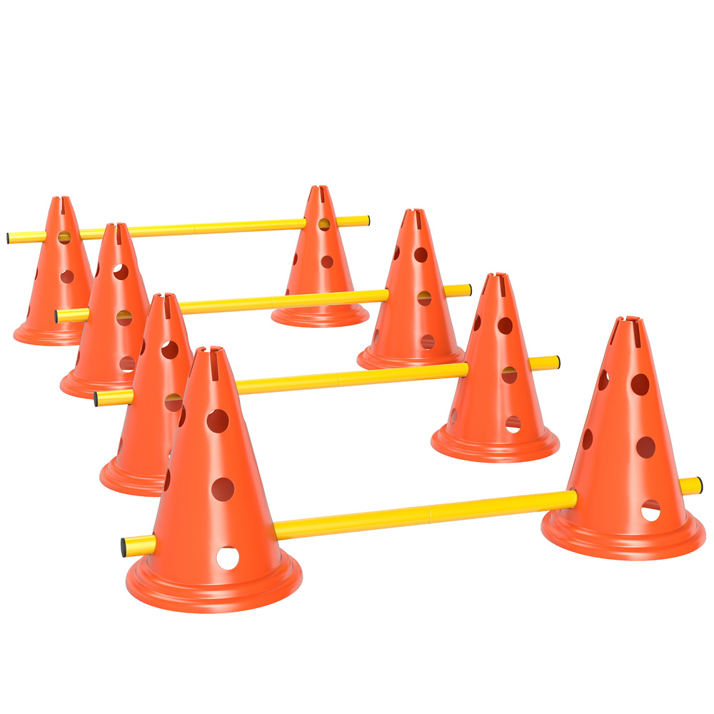 PawHut Dog Agility Equipment Set of Eight Cones, Eight Poles w/ Carry Bag, Four-Piece Adjustable Height Jumping Obstacles