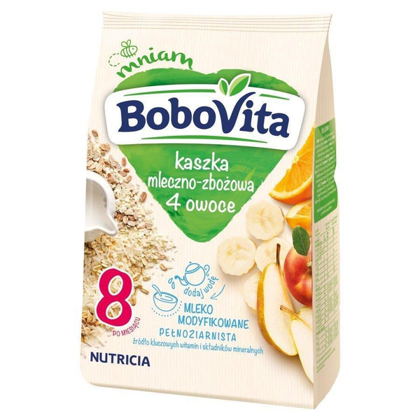 BoboVita Kaszka Mleczno-Zbożowa 4 Owoce bez Oleju Palmowego po 8 Miesiącu 230g