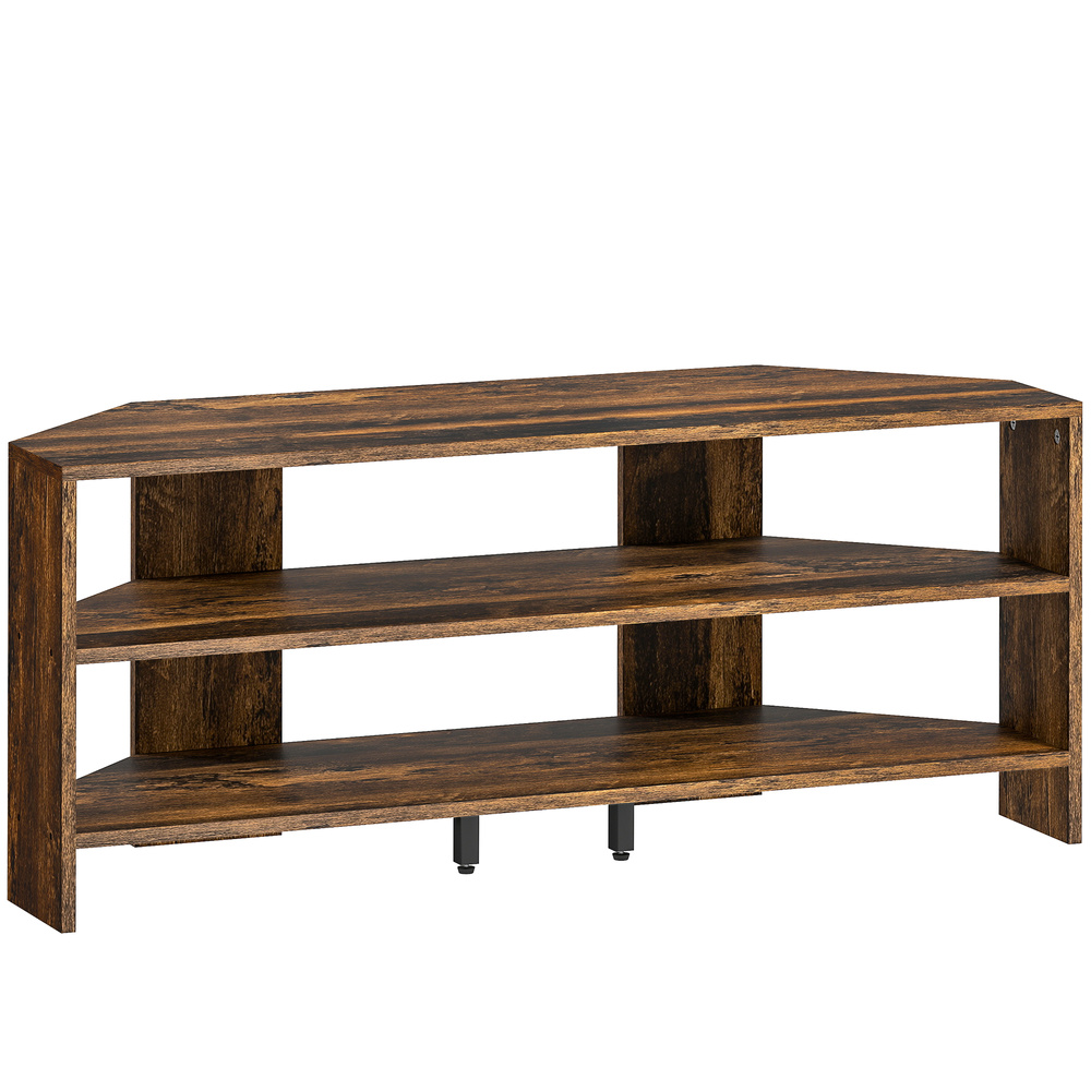 HOMCOM Corner TV Stand with 2 Open Shelves for 47 Inch TV - Rustic Brown