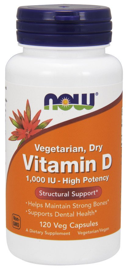 Now Foods Vitamin D 1000 IU Vegetarian Dry Wspiera Układ Odpornościowy i Zdrowie Kości 120 Kapsułek
