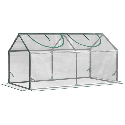 Outsunny Mini Greenhouse Portable Flower Planter Vegetable Grow House for Garden with Zipped Windows, 120 x 60 x 60 cm, Clear