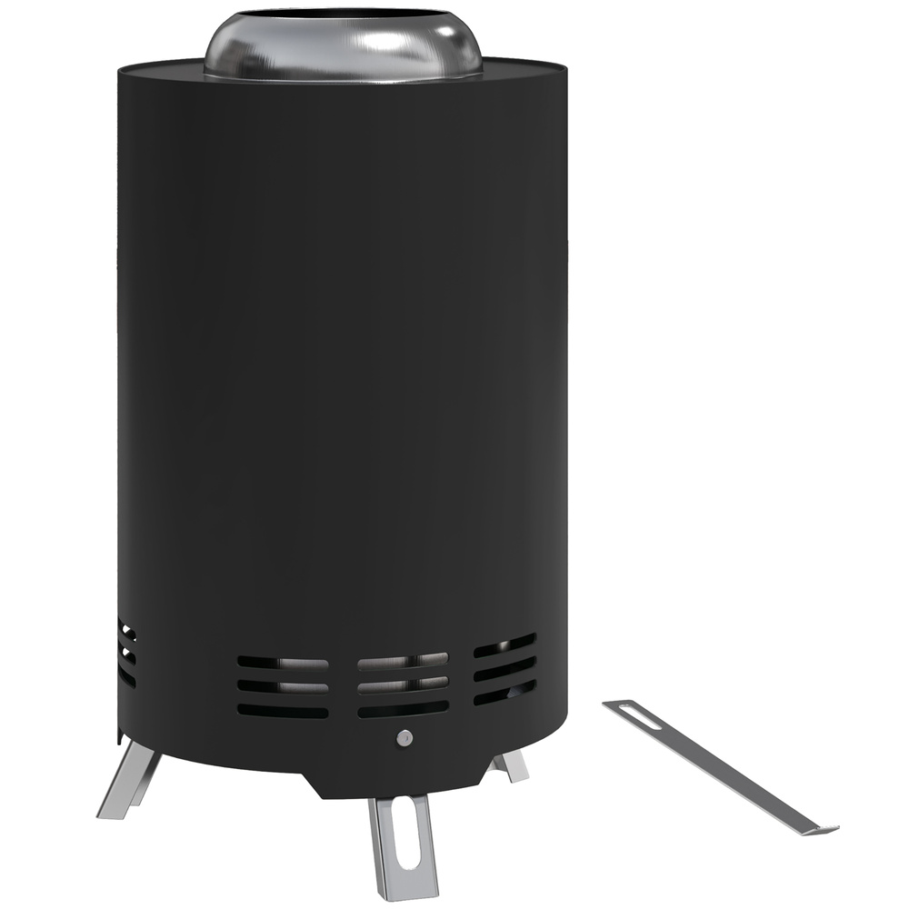 Outsunny Smokeless Fire Pit, 16 x 16 cm Stainless Steel Portable Wood Burning Firepit with Poker, Wood or Pellet Fuelled Tabletop Fire Pit for Garden Camping Bonfire Party, Black