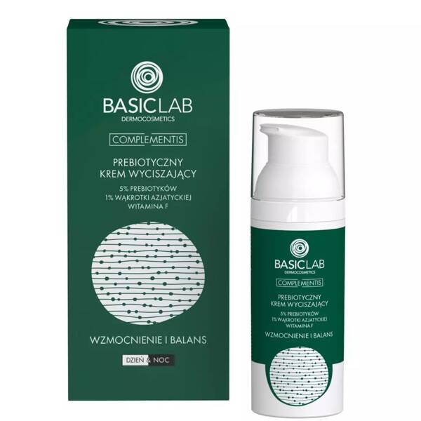 BasicLab Prebiotic Calming Cream with 5% Prebiotics & Centella Asiatica  Best Vegan Moisturizer for Acne-Prone Skin, Day & Night, 50ml