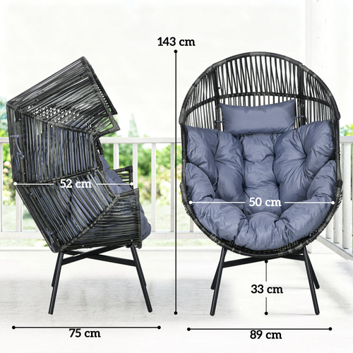 Outsunny String Rattan Egg Chair, with Padded Seat Cushion - Grey/Black