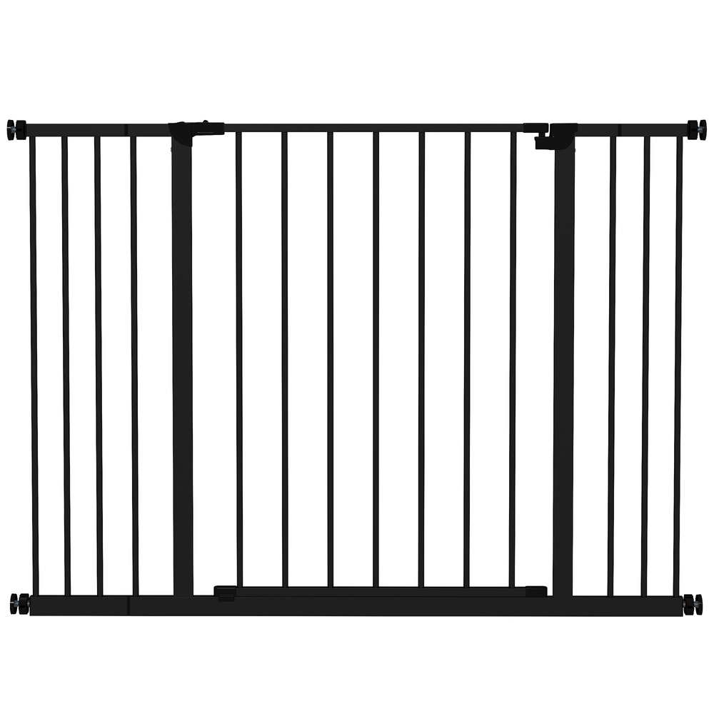 PawHut Dog Gate Pet Safety Gate Stair Barrier Pressure Mount Adjustable 76-82/86-97/101-107 cm, Black