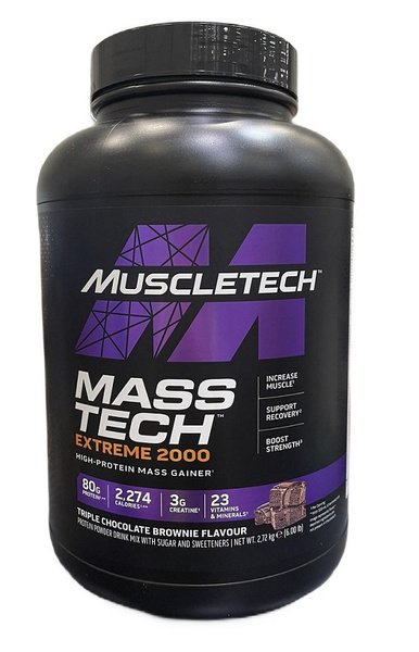 MuscleTech Mass-Tech Extreme 2000 Mass Gainer Triple Chocolate Brownie for Muscle Mass Gain 2720g