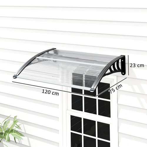 Outsunny Front Door Canopy Outdoor Awning Aluminium Rigid Plastic Polycarbonate Rain Shelter UV Water Rain Resistant 120 x 75cm White