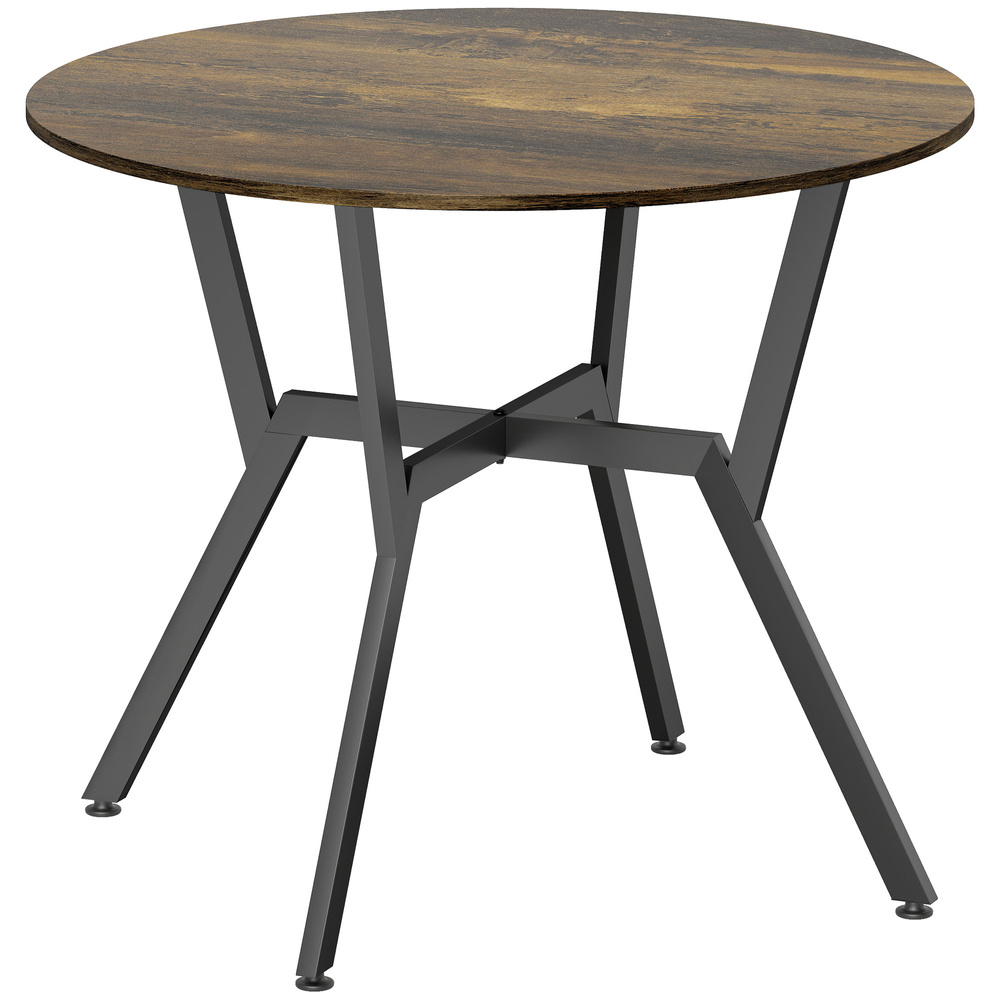 HOMCOM Dining Table, Round Kitchen Table with Black Legs, Anti-slip Foot Pads for Living Room, Dining Room 90 x 76 cm, Rustic Brown