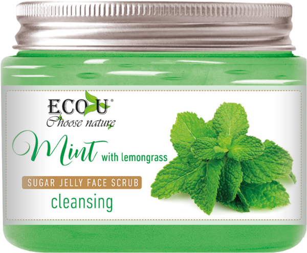 EcoU Mięta Trawa Cytrynowa Cukrowy Peeling Galaretka do Twarzy Oczyszczający 140g