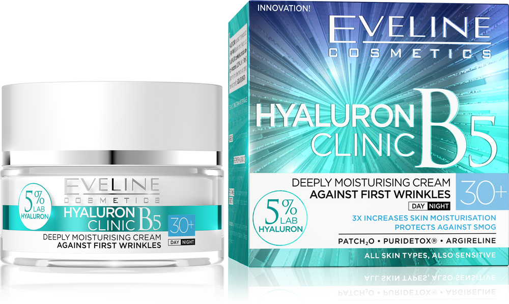 Eveline Hyaluron Clinic B5 Deeply Moisturizing Cream 30+ for Day and Night 50ml