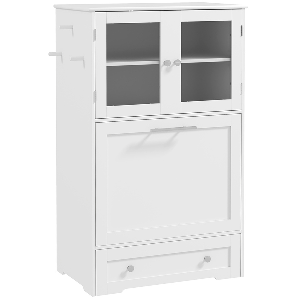 PawHut Dog Feeding Station with 2 Storage Cabinets, 2 Elevated Bowls, Side Hooks, Anti-tip Kit for Water and Feeding Supplies