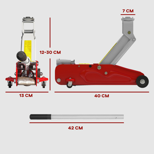 HOMCOM Low Profile Jack, 2 Ton Hydraulic Car Jack for Car Trailer Garage Tyre Repair, Red
