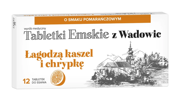 Polski Lek Tabletki Emskie z Wadowic Smak Pomarańczowy 12 Tabletek