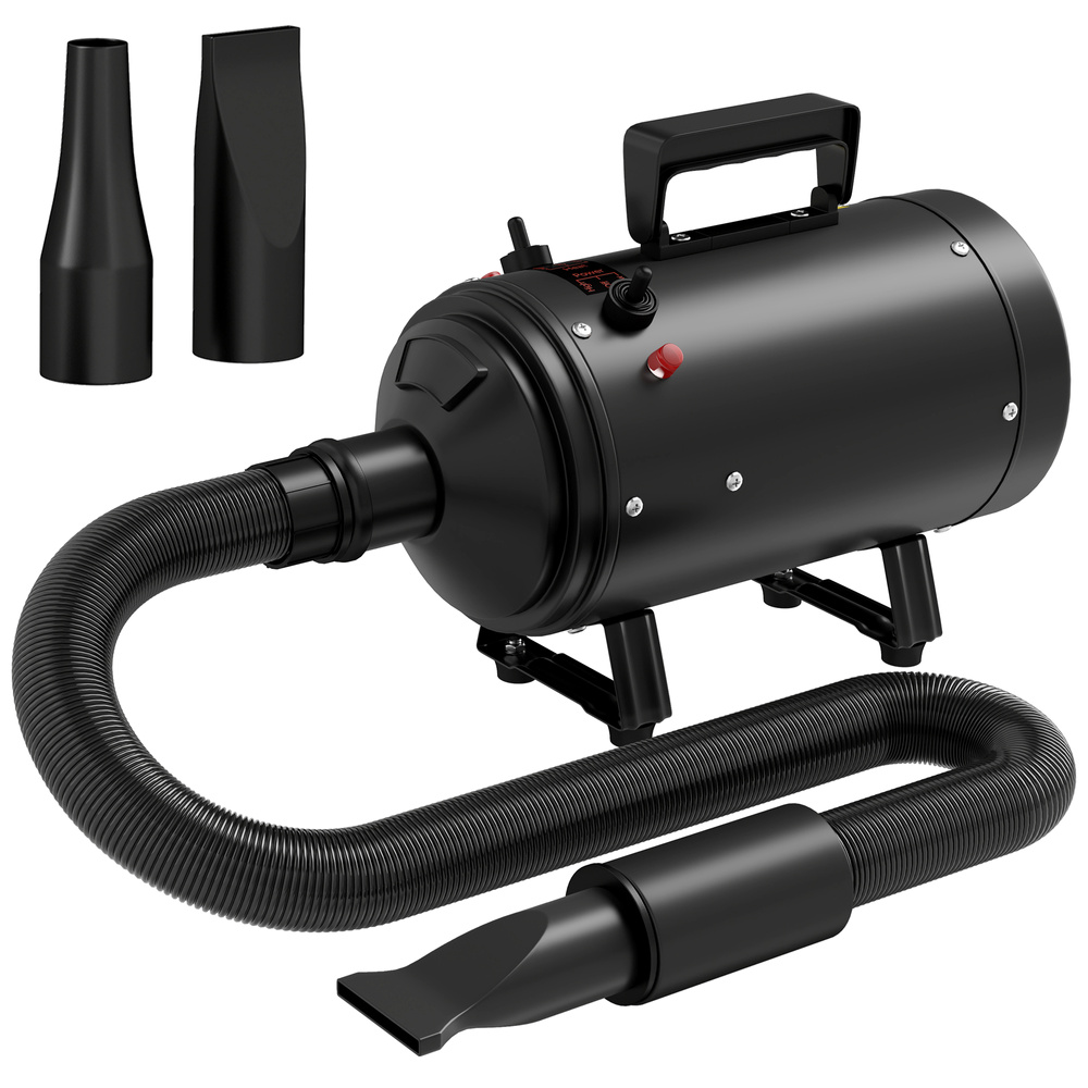 PawHut 2200W Dog Hair Dryer with Adjustable Temperature & Velocity, 3 Different Nozzles, Black