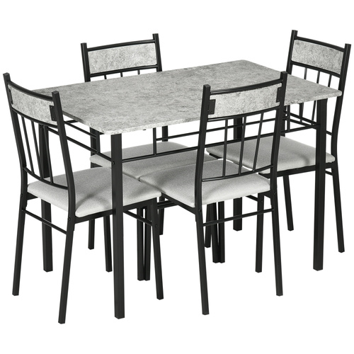 HOMCOM Five-Piece Marble Effect Dining Table Set - Grey/Black