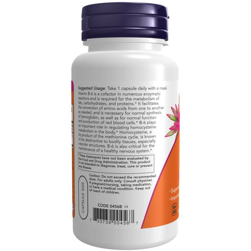 Now Foods Vitamin B-6 100mg Wspiera Układ Nerwowy 100 Kapsułek