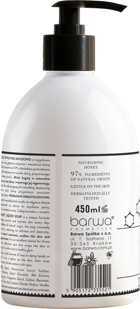 Barwa Pure Calm Odżywcze Miodowe Mydło w Płynie dla Skóry Suchej 450ml