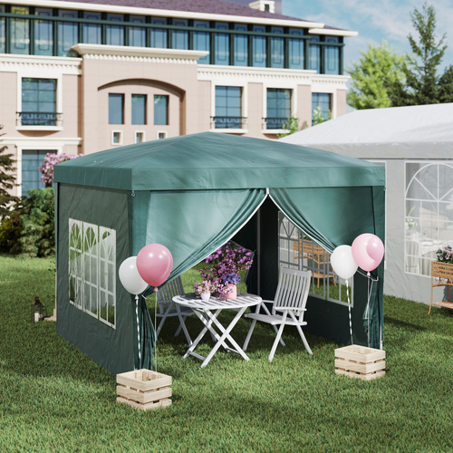Outsunny 3 x 3m Pop Up Gazebo, Wedding Party Canopy Tent Marquee with Carry Bag and Windows, Green
