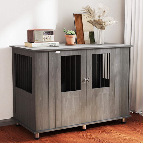 PawHut Dog Crate Table for Medium and Large Dogs with Magnetic Door for Indoor Use, 114 x 60 x 82 cm, Grey