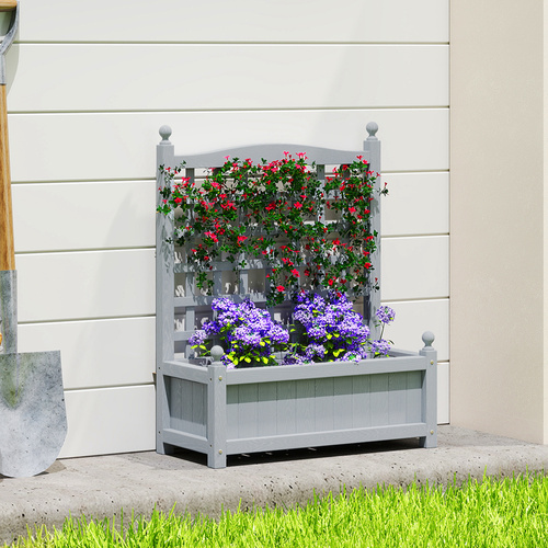 Outsunny Garden Planters with Trellis for Climbing Vines, Wood Raised Beds for Garden, Flower Pot, Indoor Outdoor, Grey