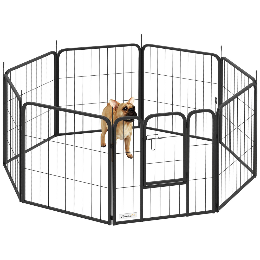 PawHut Eight-Panel Dog Playpen with Door, for Large Dogs, Indoors, Outdoors, 60cm Tall, Black