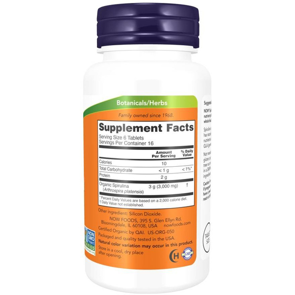 Now Foods Spirulina 500mg Wspiera Układ Krążenia Immunologiczny i Detoksykację 500 Tabletek