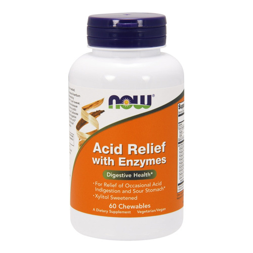 NOW Foods Acid Relief with Enzymes for Occasional Acid Indigestion 60 Chewable Tablets