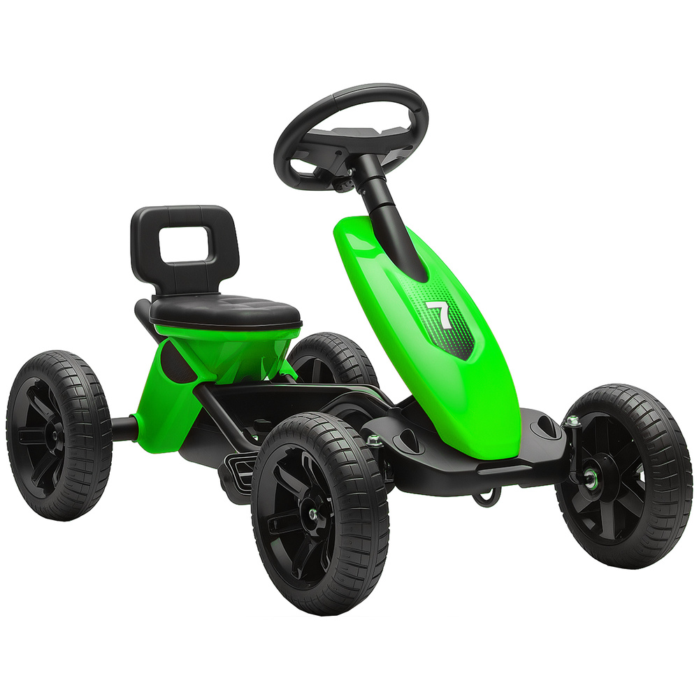AIYAPLAY Pedal Go Kart for Kids 2-5 Years, with Silent EVA Wheels, Metal Frame, Green