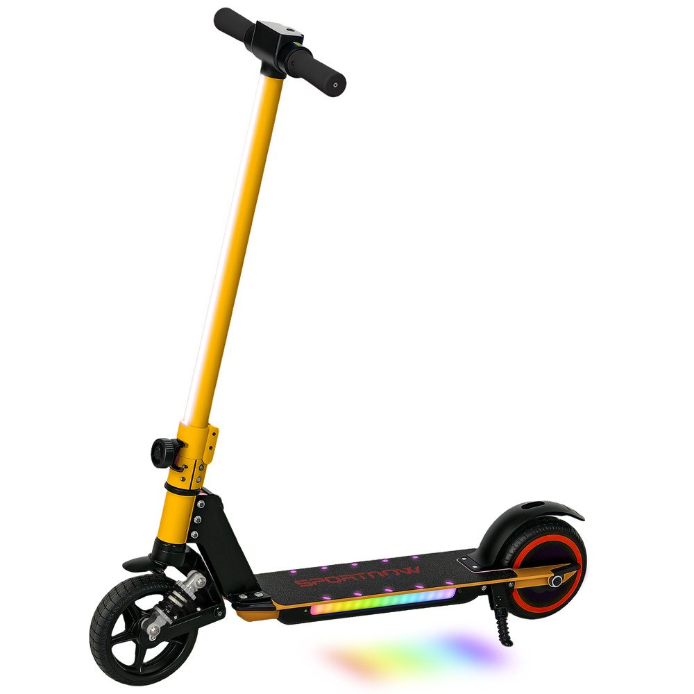 SPORTNOW Folding Electric Scooter for Kids, with Dual Brakes, Front Suspension, LED Colourful Lights, Gold Tone