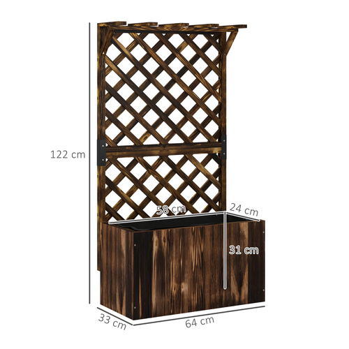 Outsunny Wooden Planter with Trellis, Freestanding Raised Garden Bed with Drainage Holes, Outdoor Planter Box with Liner for Vegetables, Herbs and Flowers, Carbonised