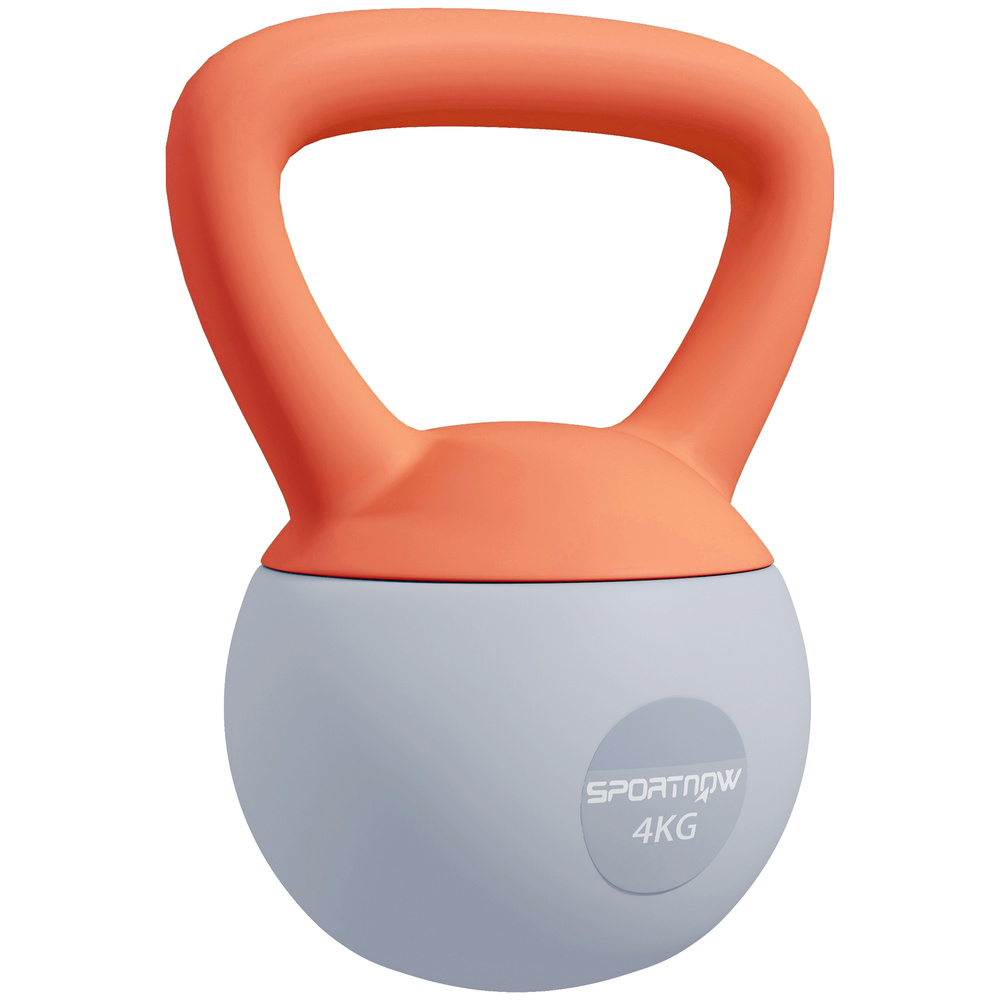SPORTNOW 4KG Soft Kettlebell, Kettlebell with Non-Slip Handle for Home Gym, Weight Lifting, Strength Training, Orange/Grey