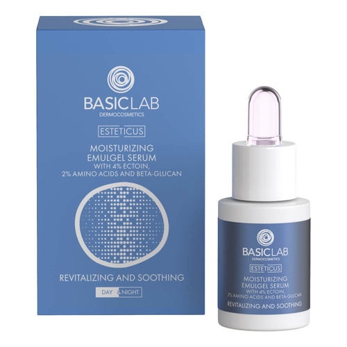 BasicLab Dermocosmetics Moisturizing Emu-Face Gel with 4% Ectoine, 2% Amino Acids and Beta-Glucan Revitalization and Soothing for Day and Night 15ml