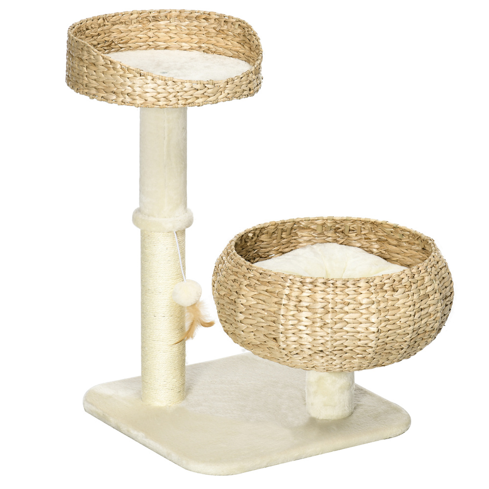 PawHut 72cm Cat Tree Kitten Tower, with Sisal Scratching Post, Two Beds, Toy Ball