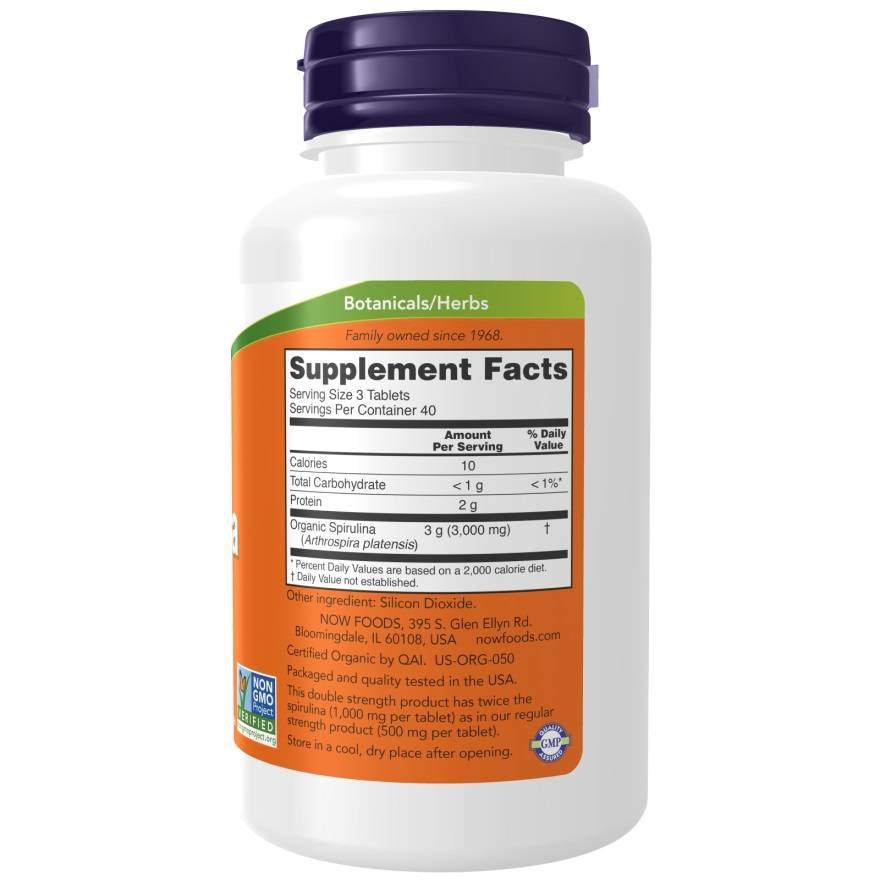 Now Foods Spirulina 1000mg Wspiera Układ Krążenia Immunologiczny i Detoksykację 240 Tabletek
