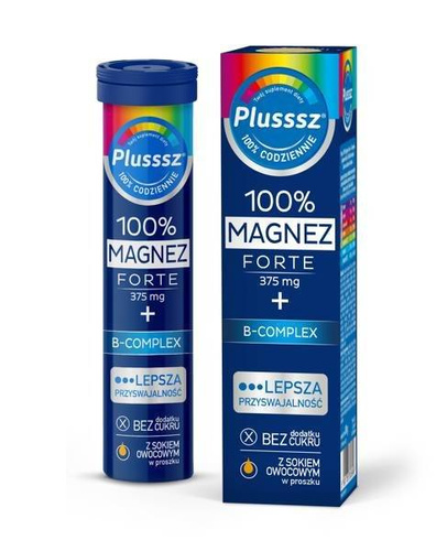 Polski Lek S.A. Plusssz 100% Magnez Forte B-Complex Stres i Dobre Samopoczucie 20 Tabletek Musujących