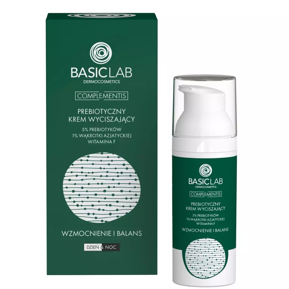 BasicLab Prebiotic Calming Cream with 5% Prebiotics & Centella Asiatica  Best Vegan Moisturizer for Acne-Prone Skin, Day & Night, 50ml