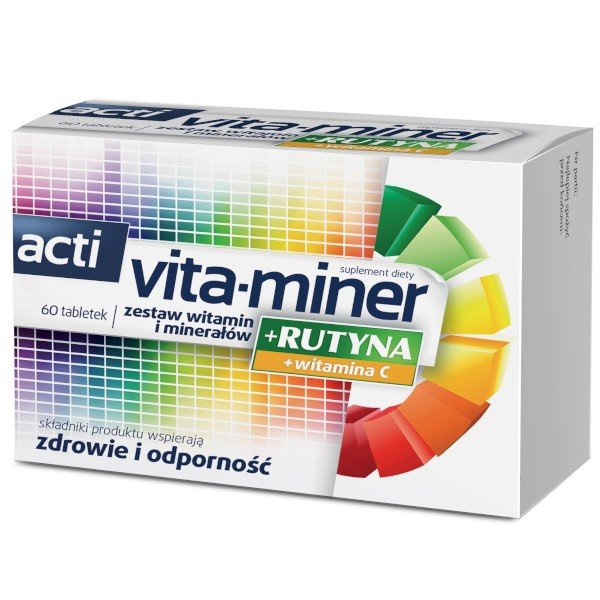 Acti Vita-Miner + Rutin Vitamins and Minerals Composition Bodys Immunity Support with Vitamin C 60 Tablets